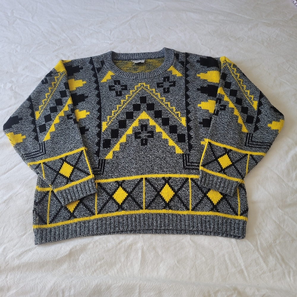 Vintage Jorda USA Size Large Geometric Knit Sweater Long Sleeve 1980's